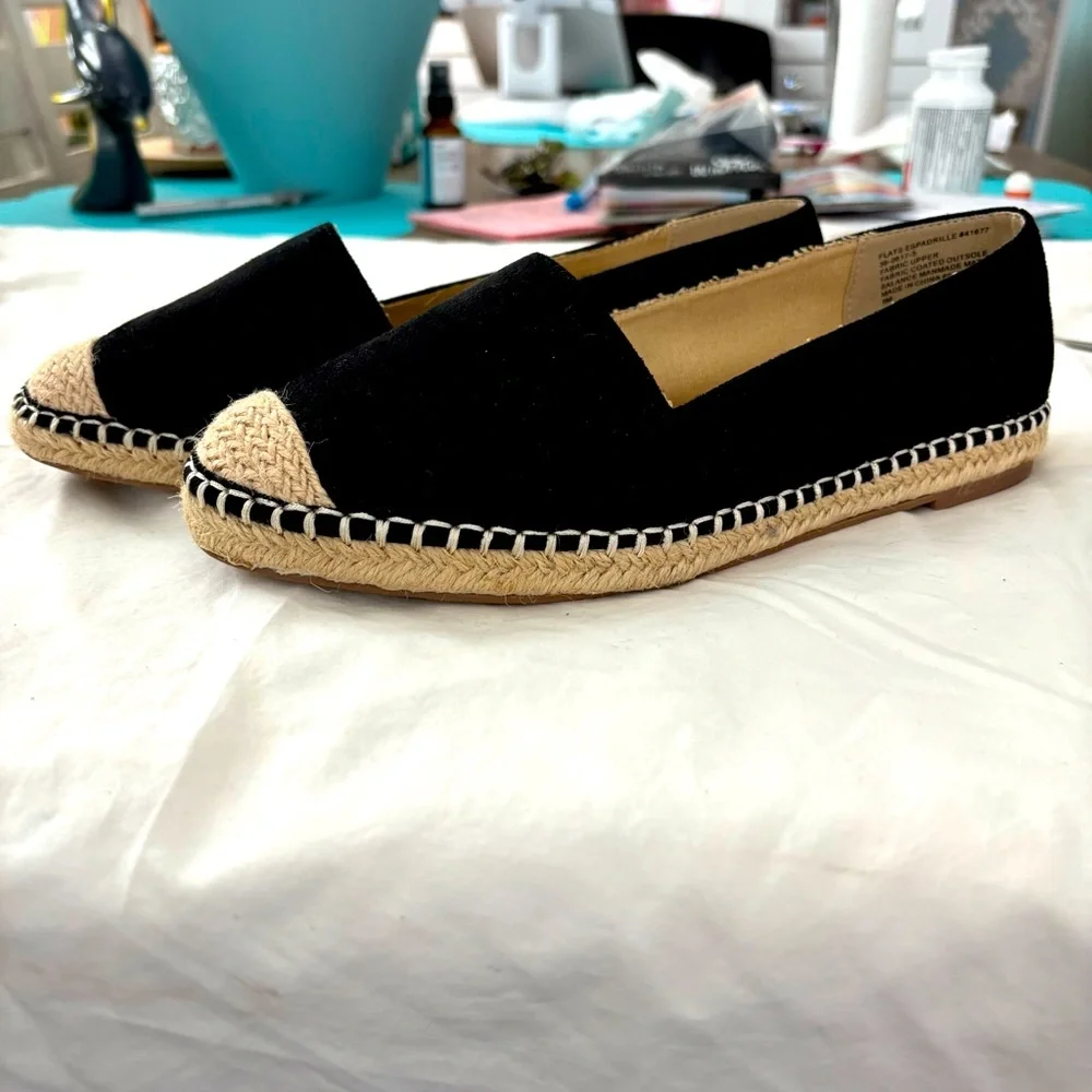 Ellos Shoes Espadrilles Flat Shoes Slip On Faux Suede Braided Crochet Detail Sz8